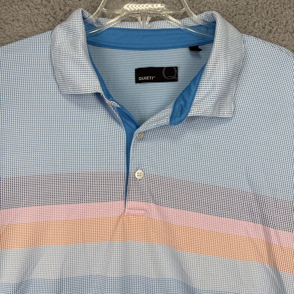 Quieti Performance Mens XXL 2XL Golf Shirt Blue Micro Dot Stripes S/S